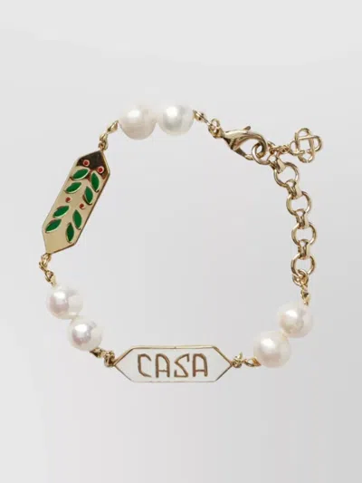 Casablanca Pearl Accented Brass Bracelet Logo