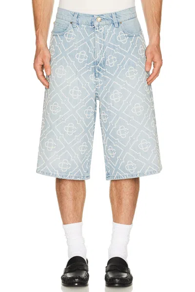 Casablanca Monogram-beaded Denim Shorts In Blue