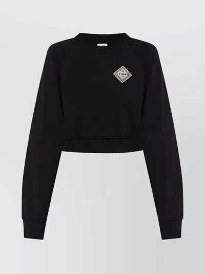 Casablanca Pearl Diamond Patch Cropped Sweatshirt In Black