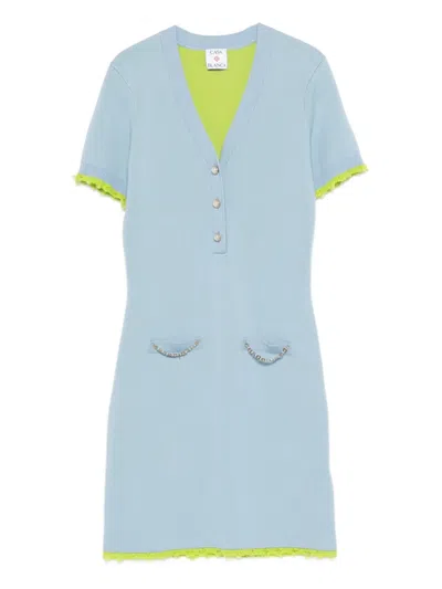 Casablanca Pearl-embellishment Mini Dress In Blue