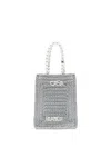 Casablanca Crochet Chain Shoulder Bag With Pearl Handle In Grey