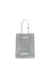 Casablanca Crochet Chain Shoulder Bag With Pearl Handle In Silver
