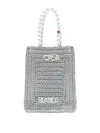 Casablanca Crochet Chain Shoulder Bag With Pearl Handle In Silver