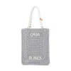 Casablanca Crochet Chain Shoulder Bag With Pearl Handle In Grey