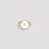 Casablanca Pearl Signet Ring Laurel Detailing In Gold