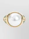 Casablanca Pearl Signet Ring Laurel Detailing In Gold