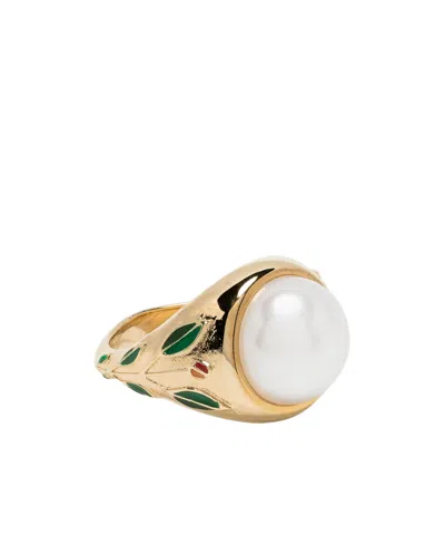 Casablanca Pearl Signet Ring In Transparent