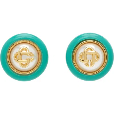 Casablanca Pearl-embellished Logo Earrings In Blue