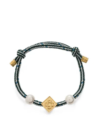 Casablanca Pearl-embellished Logo-plaque Bracelet In Gold