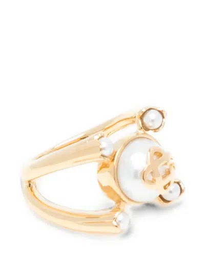 Casablanca Pearl-embellished Logo-plaque Ring In Gold