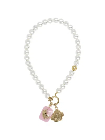 Casablanca Mini Statement Necklace With Quartz And Brass Accents In Gold