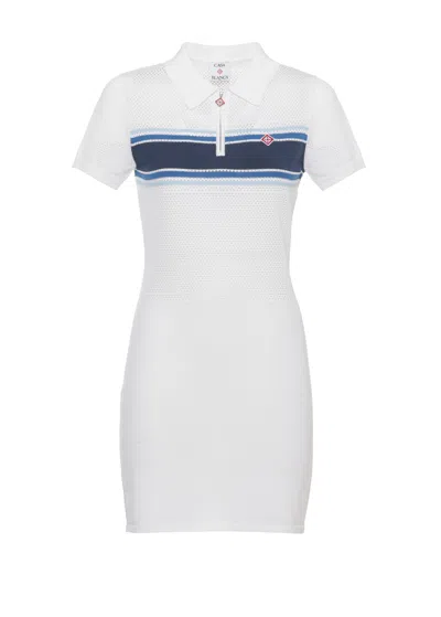 Casablanca Perforated Cotton Mini Dress With Logo Patch In White