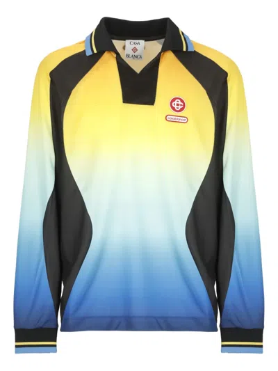 Casablanca Gradient Football Long Sleeve T-shirt With Classic Collar In Multi
