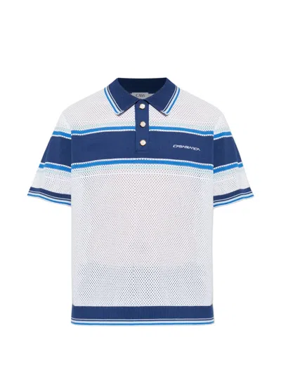 Casablanca White Cotton Mesh Stripe Polo In Multi