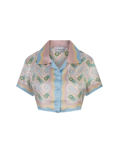 Casablanca Ping Pong Cropped Silk Shirt In Multicolour