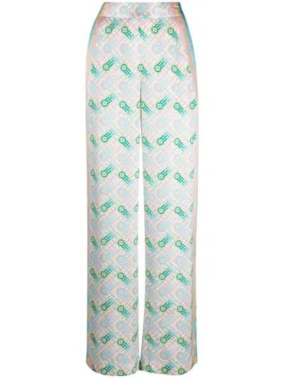 Casablanca Ping Pong Printed Silk Trousers In Multi