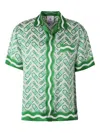 Casablanca Mens Green Ping Pong Ping Pong Monogram Cuban-collar Short-sleeve Silk Shirt In Green