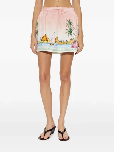Casablanca Pink Ethereal Graphic-print Mini Skirt In Multi