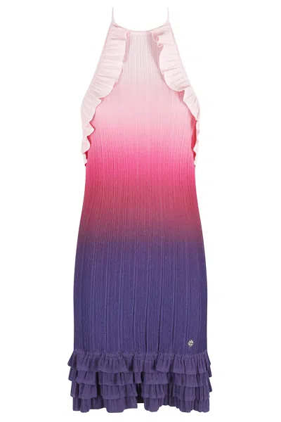 Casablanca Pink Gradient Ruffle Backless Viscose-blend Mini Dress In Multi