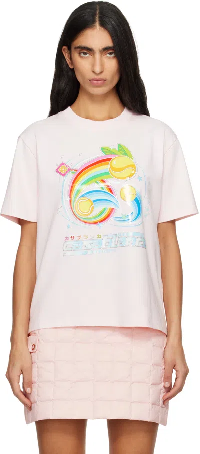 Casablanca Pink Manga Tennis Ball Short Sleeve T‑shirt