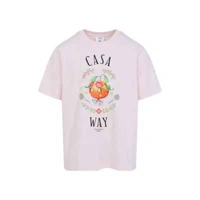 CASABLANCA PINK ROUND NECK PRINTED T-SHIRT
