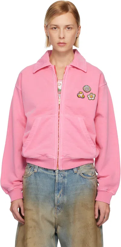 CASABLANCA PINK WASHED COLLAR ZIP UP JACKET