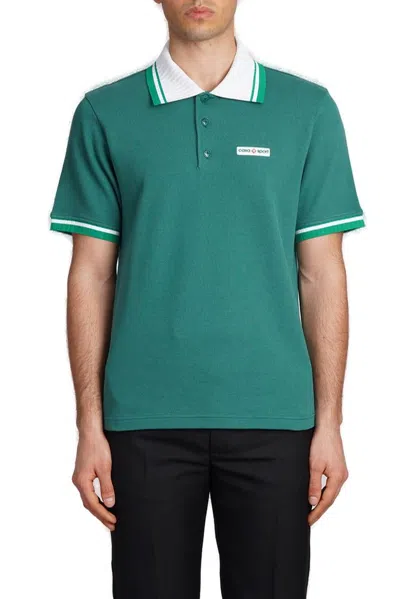 Casablanca Pique Logo Patch Polo Shirt In Green