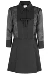 Casablanca Pleated Dress With Bow Detail And Sheer Sleeves In Black