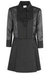 Casablanca Pleated Dress With Bow Detail And Sheer Sleeves In Black