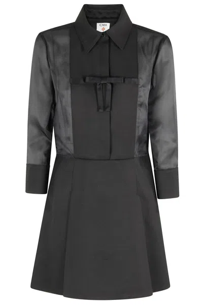 CASABLANCA PLEATED DRESS WITH BOW DETAIL AND SHEER SLEEVES