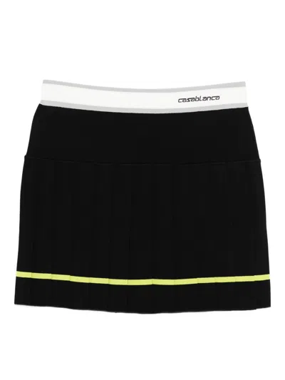 Casablanca Pleated Mini Skirt With Ribbed Waistband And Contrast Trim In Black