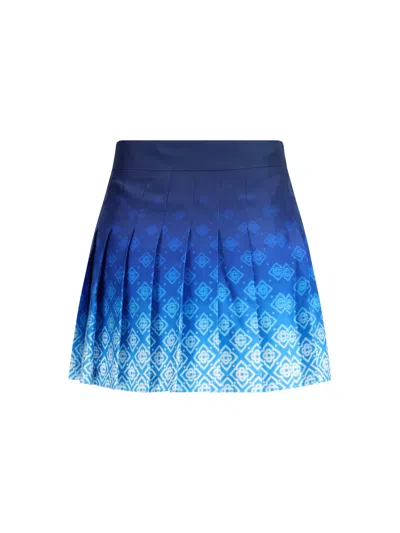 Casablanca Pleated Orchid Monogram Silk Skirt In Blue