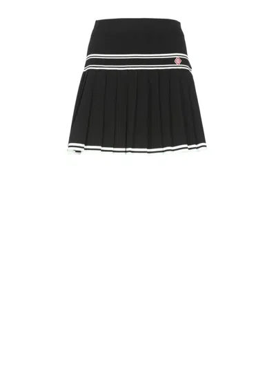Casablanca Stripe Pleated Skirt In Black