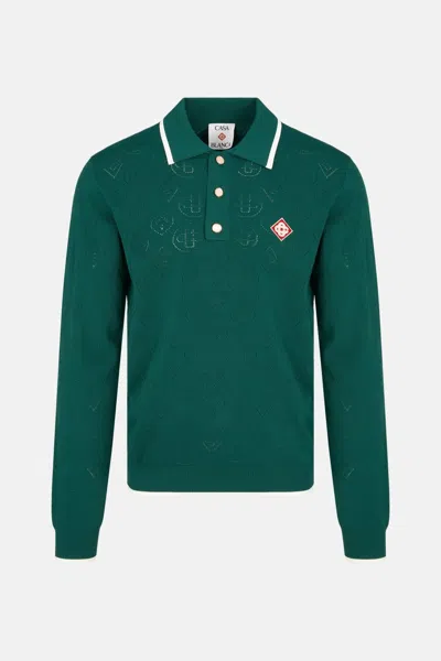 Casablanca Pointelle Monogram-knit Polo Shirt In Green