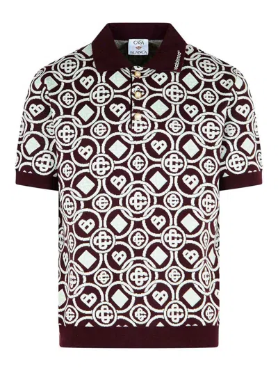 CASABLANCA MONOGRAM BURGUNDY COTTON POLO SHIRT
