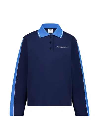 Casablanca Polo Collar Sweatshirt With Contrasting Ribbed Trim - Size S In Blue