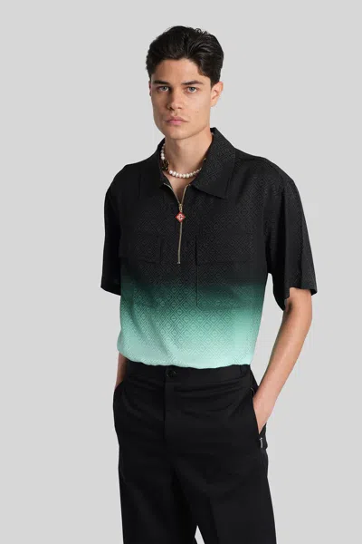 Casablanca Mens Gradient Monogram Monogram-print Quarter-zip Woven Polo Shirt Xl In Green