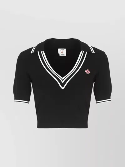 Casablanca Polo Shirt Viscose Stripe Detail In Black