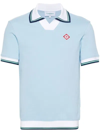 Casablanca Diamond Logo Patch Polo T-shirt In Light Blue
