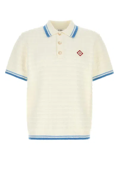 Casablanca Polo Shirt With Stripe Trim In Neutral