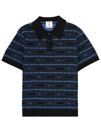 Casablanca Sound Wave Stripe Printed Polo Shirt In Blue