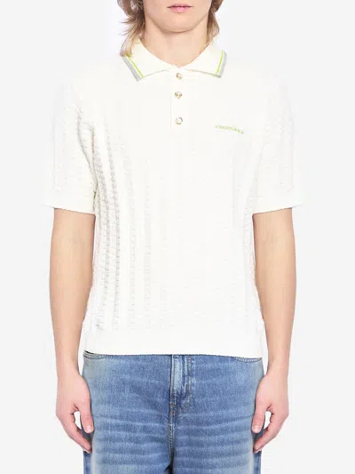 Casablanca Tennis Boucle Polo Shirt In White