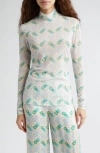 CASABLANCA CASABLANCA PRINT LONG SLEEVE MESH TOP