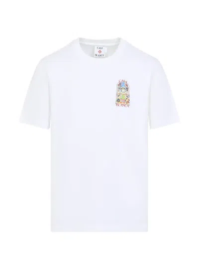Casablanca Men White Crewneck T-shirt With Logo Detail On The Front And Maxi Logo On The Rear In Cot