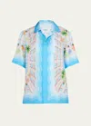 Casablanca Printed Button-front Shirt With Cuban Collar In Le Plongeon