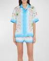 Casablanca Printed Button-front Shirt With Cuban Collar In Le Plongeon
