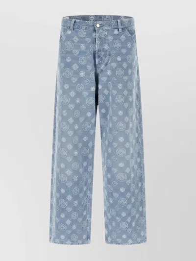 Casablanca Printed Denim Trousers With Pockets And Loops In Blue