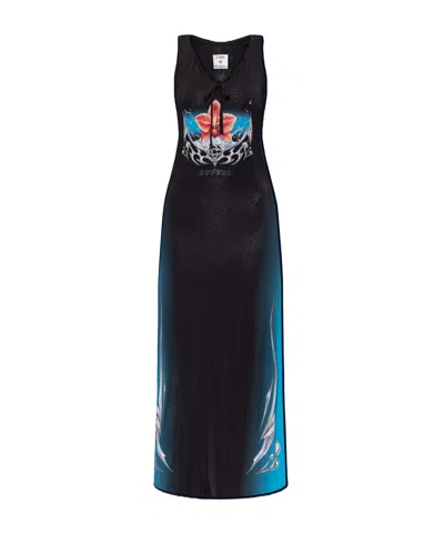 Casablanca Blades Slinky Jersey Midi Dress In Black