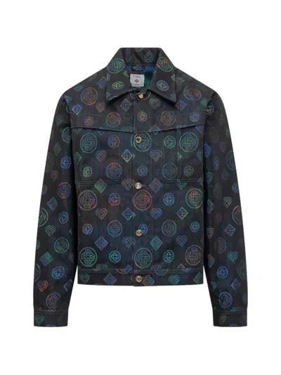 Casablanca Dark Blue Logo Shirt Collar Jacket In Multi