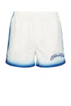 Casablanca White Swim Shorts With Elastic Waist And Logo Print On The Front In Tech Fabric Man In Blue Fade